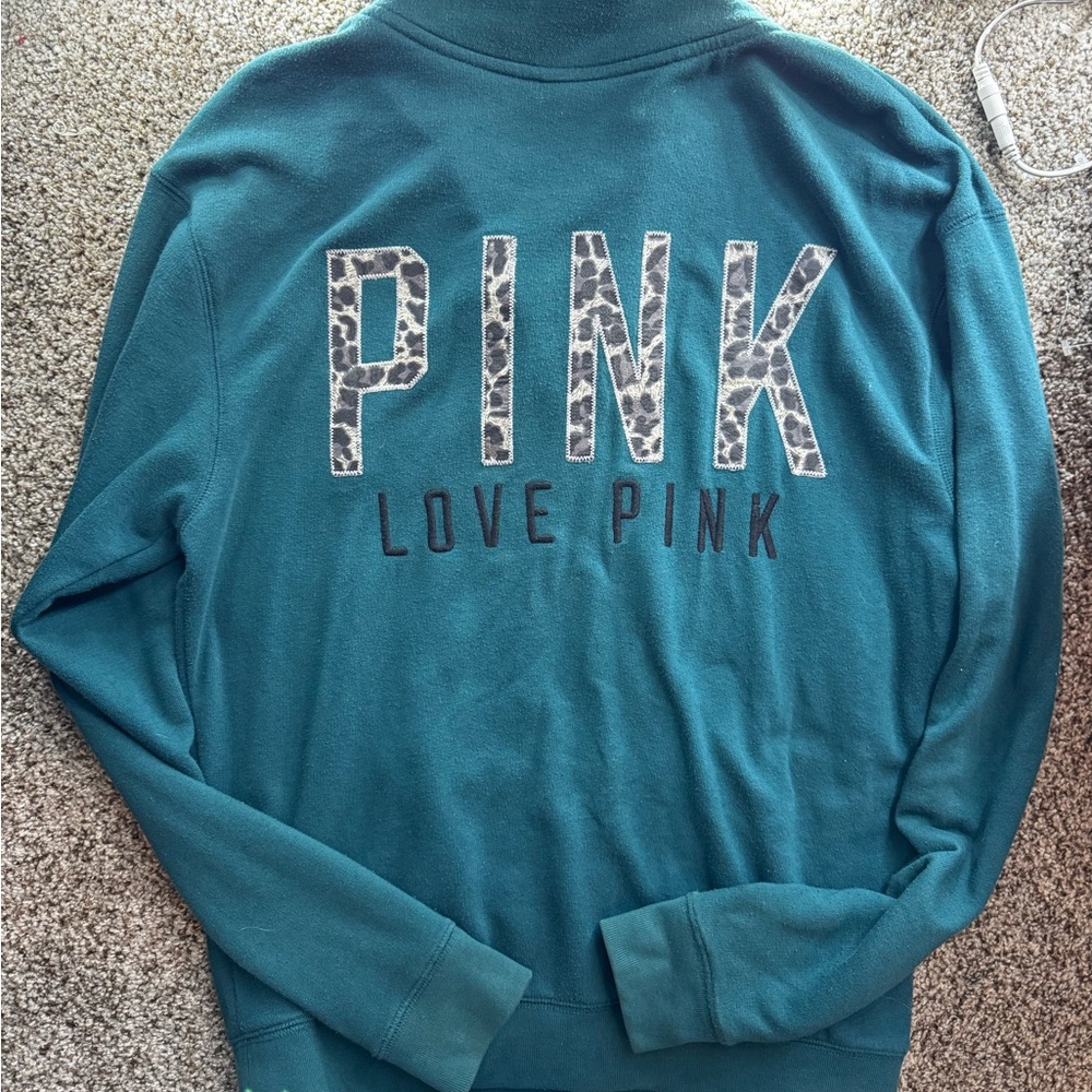 PINK Victoria's Secret Teal Hoodie with Black Logo